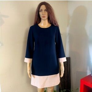 Vintage dress Small Yaly Couture Navy Blue Blush Trim Long Sleeves Shift